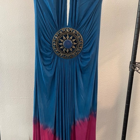 Sky blue, pink, and black Maxi Dress &feather tie - Picture 6 of 10